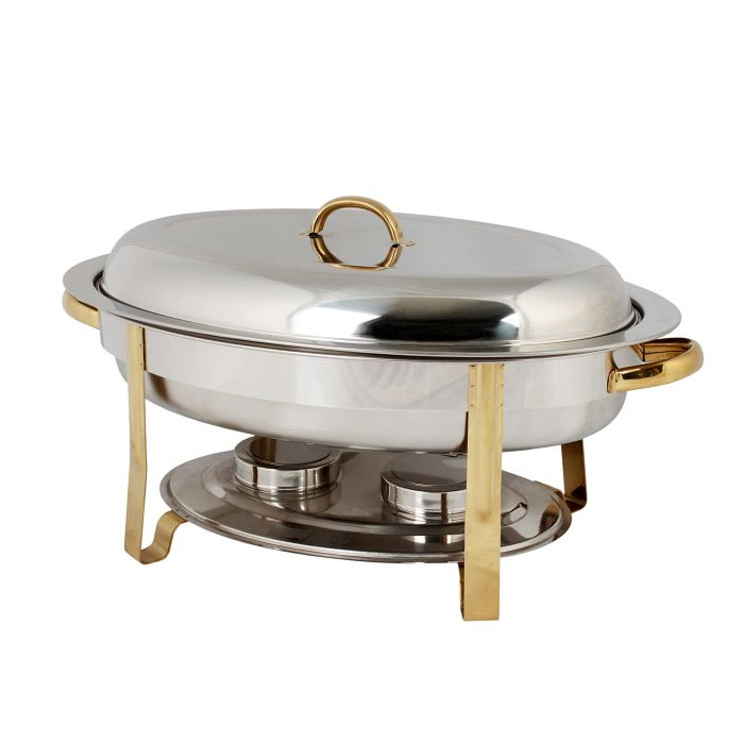 TrueCraftware 6 Qt. Half Size Stainless Steel Gold Accented Oval Chafing Dish Complete Set- Chafers and Buffet Warmer Sets for Catering Event Party Holiday Buffet Weddings Catering