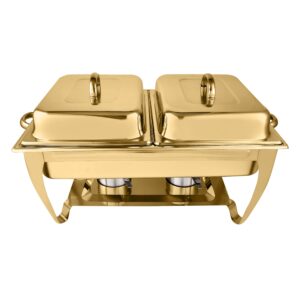 HONHPD Golden Chafing Dish Buffet Set, 9 QT Stainless Steel Food Warmer - 9 Liters Buffet Servers with Fuel Holder & Water Pan - Chafer Set for Banquet Parties Even Catering Wedding