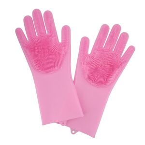 7penn reusable dishwashing gloves with scrubber bristles, pink - silicone scrub dish cleaning gloves for men and women