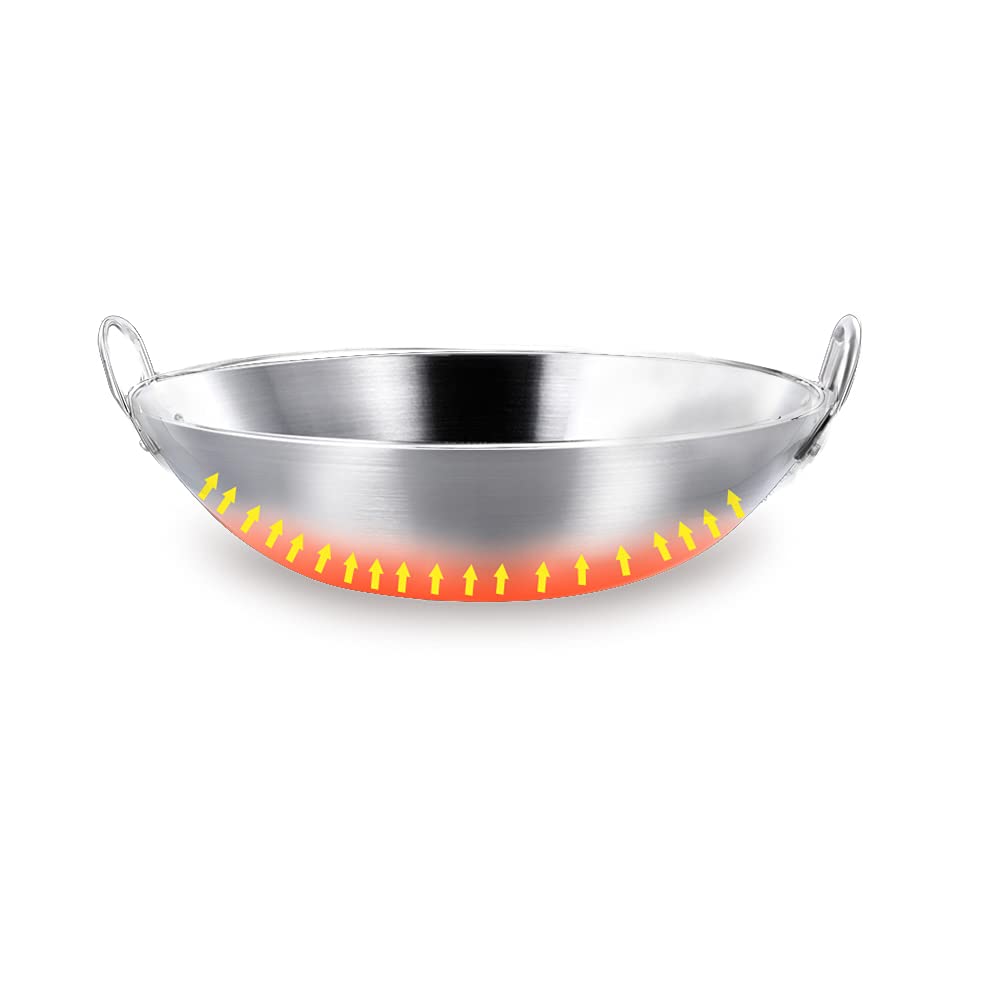 HIOVIOSS Small Wok 9.5inch, Stainless Steel Reheating Pot Alcohol Pan Round Deep Bottom Personal Chafer for Warm Up Food