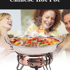 HIOVIOSS Small Wok 9.5inch, Stainless Steel Reheating Pot Alcohol Pan Round Deep Bottom Personal Chafer for Warm Up Food