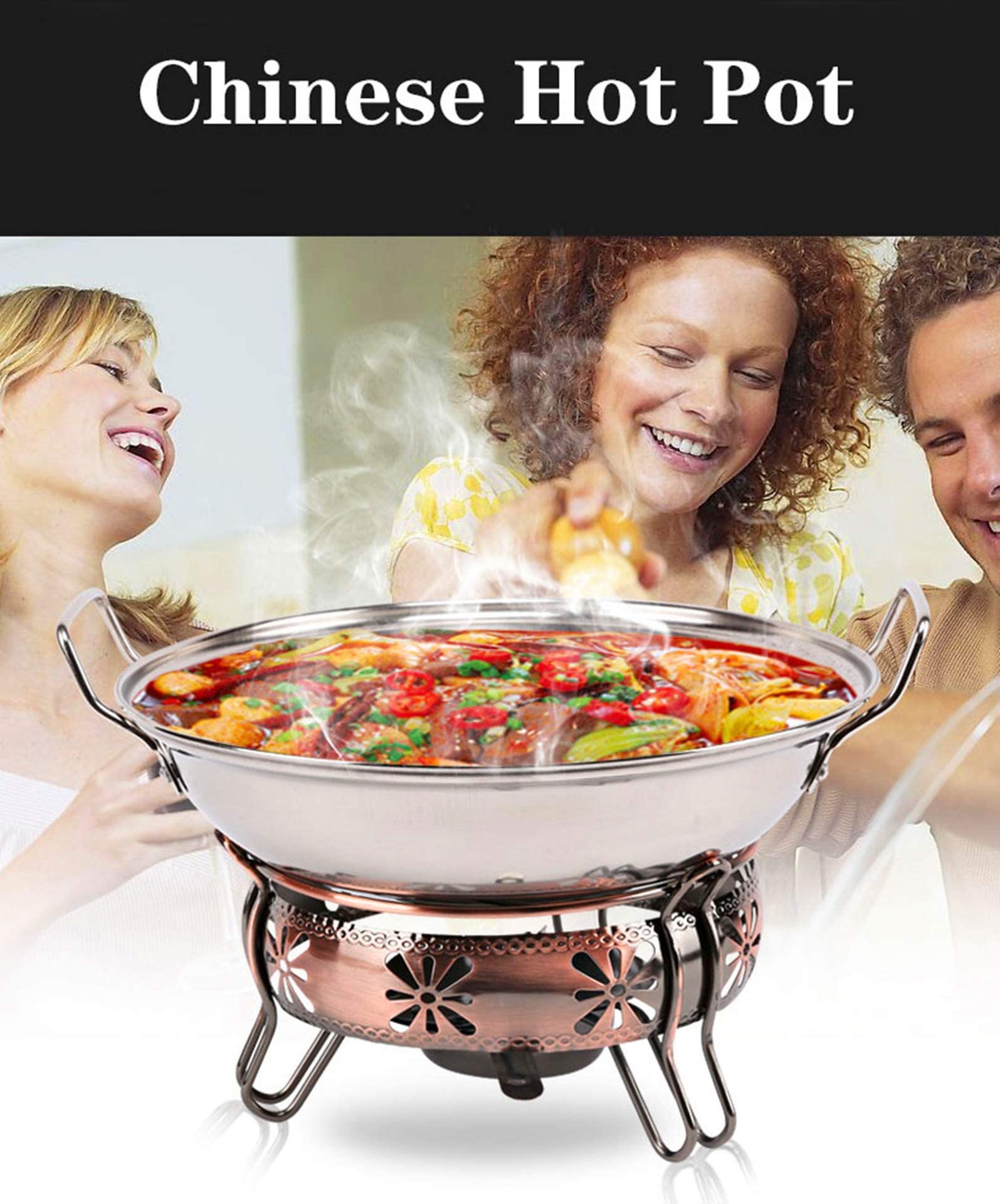 HIOVIOSS Small Wok 9.5inch, Stainless Steel Reheating Pot Alcohol Pan Round Deep Bottom Personal Chafer for Warm Up Food