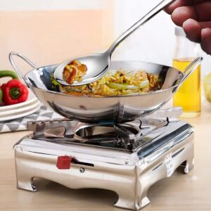 HIOVIOSS Small Wok 9.5inch, Stainless Steel Reheating Pot Alcohol Pan Round Deep Bottom Personal Chafer for Warm Up Food