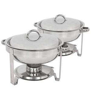 saturnpower stainless steel round dish 5 quart tray buffet catering, round buffet servers, full size dinner serving buffer warmer set w/food and water pan, lid, solid stand and fuel holder (2)