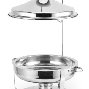 6 Qt Round Chafing Dish With Hanger Stainless Steel Chafer Set And Apron, Buffet Food Warmer Durable, Shiny Silver, Keeps Food Warm In All Catered Events