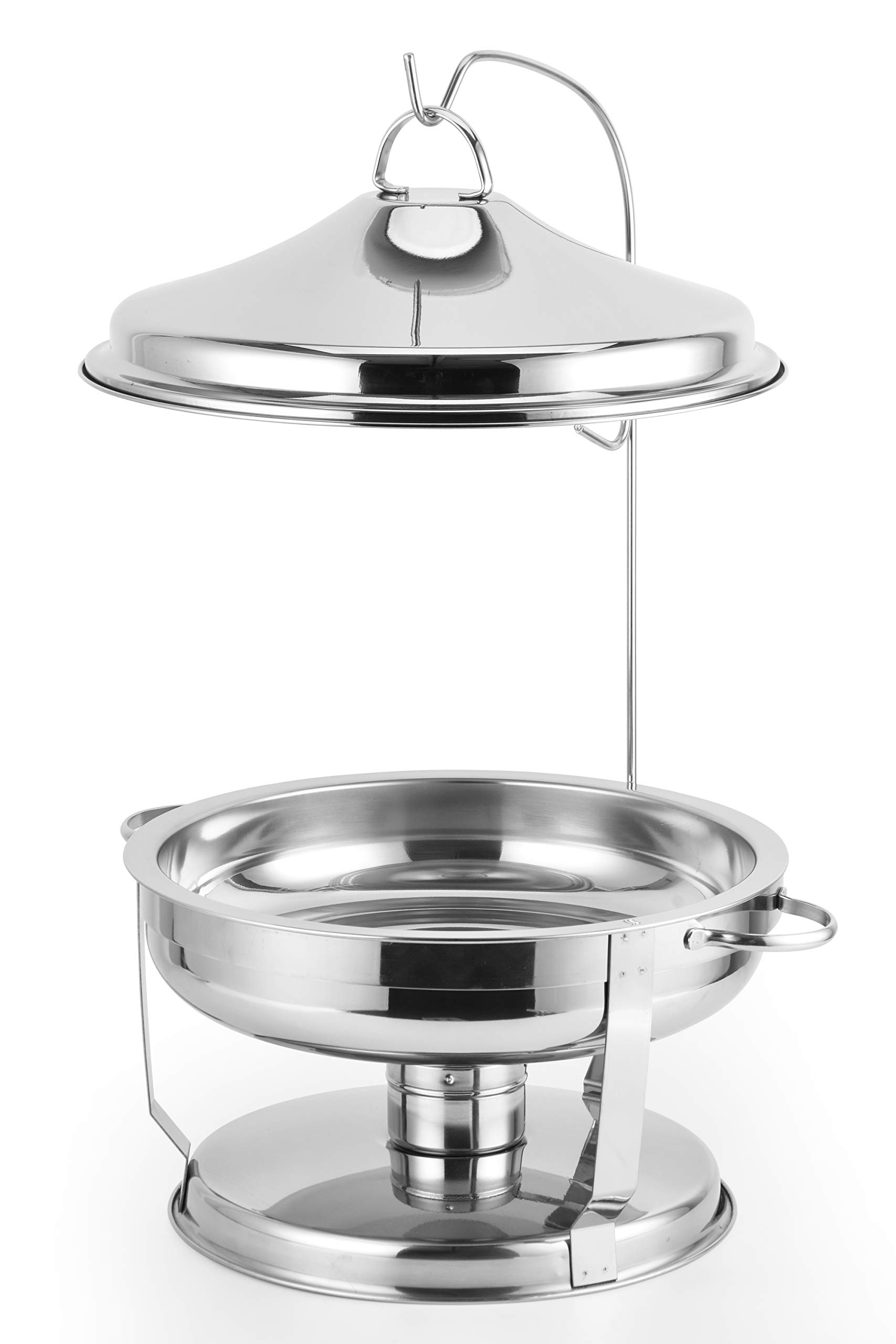 6 Qt Round Chafing Dish With Hanger Stainless Steel Chafer Set And Apron, Buffet Food Warmer Durable, Shiny Silver, Keeps Food Warm In All Catered Events