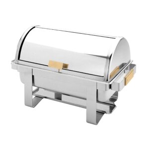 thunder group slrcf0171g chafer, 8 quart, roll-top cover, dripless water pan, 2 fuel holders, gold handles, stainless steel, mirror-finish