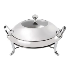 3l round chafing dish stainless steel buffets servers with lid and holder food warmers tray container for hotels restaurants family gatherings party banquets (silver)