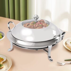 3L Round Chafing Dish Stainless Steel Buffets Servers with Lid and Holder Food Warmers Tray Container for Hotels Restaurants Family Gatherings Party Banquets (Silver)