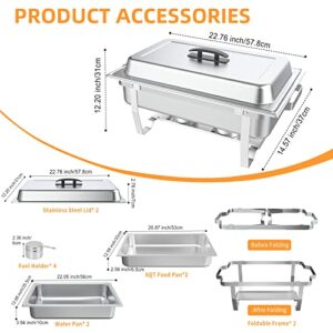 TLOG 8 Qt Stainless Steel Chafing Dish Buffet Set 2-Pack, Chafers and Buffet Warmers, Complete Chafer Set w/Water Pan, Food Pan, Fuel Holders, and Lid for Parties/Dinners/Catering/Weddings