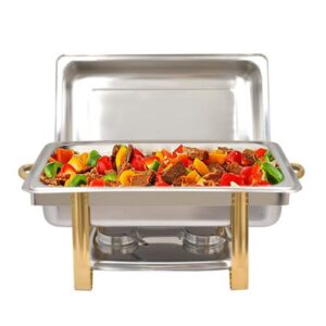 9l chafing dish buffet set, rectangle stainless steel foldable chafers and buffet warmers sets w/food and water trays,cover, thick stand frame, for catering party event serving