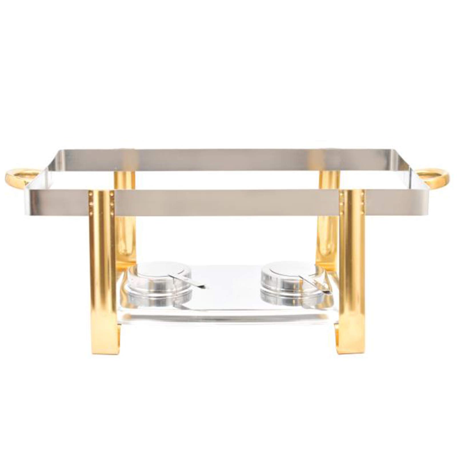 9.5QT Chafing Dish Stainless Steel Chafer Complete Set, Rectangular Chafing Dish Buffet Set Catering Warmer Set with Food and Water Trays Lid Folding Frame Stand, Golden Handle