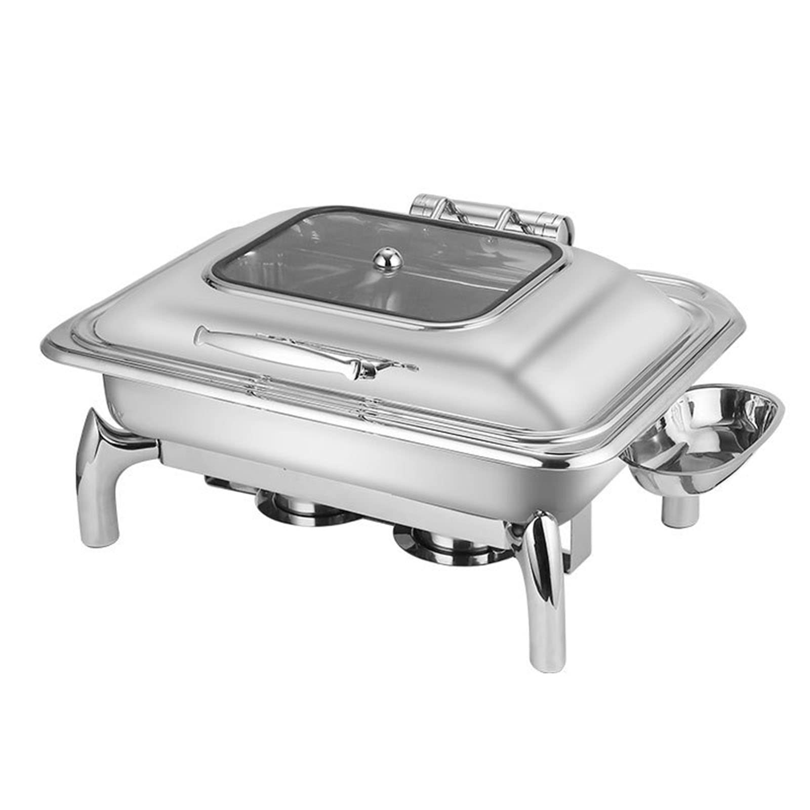 SunCourtyard 9L Chafing Dish Buffet Set, Stainless Steel Catering Serve Chafer, Restaurant Food Warmer Rectangular Buffet Stove with Visible Covers and Cutlery Storage Rack