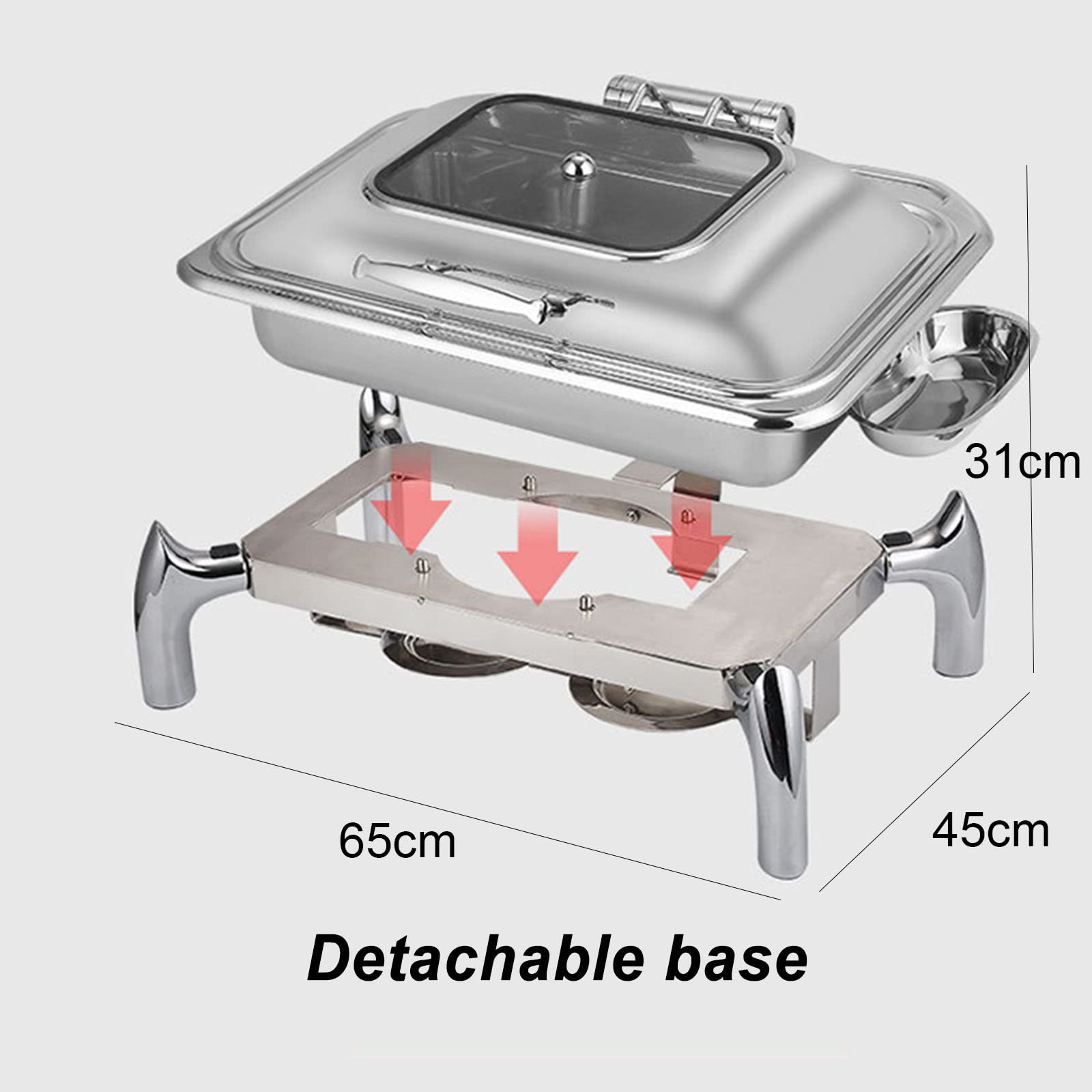 SunCourtyard 9L Chafing Dish Buffet Set, Stainless Steel Catering Serve Chafer, Restaurant Food Warmer Rectangular Buffet Stove with Visible Covers and Cutlery Storage Rack