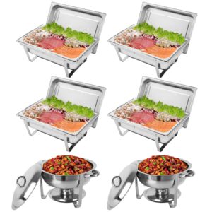 rovsun chafing dish buffet set,4 rectangular + 2 round stainless steel chaffing dishes silver,catering warmer set food warmer with thick stand frame,food pans for wedding parties buffets