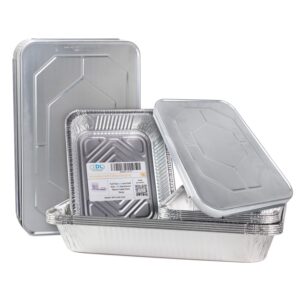 idl packaging aluminum foil pans with lids, deep - 15 pc chafing dish set - 5 full size and 10 half size steam table pans + lids - disposable cookware for catering, buffet, party, bbq
