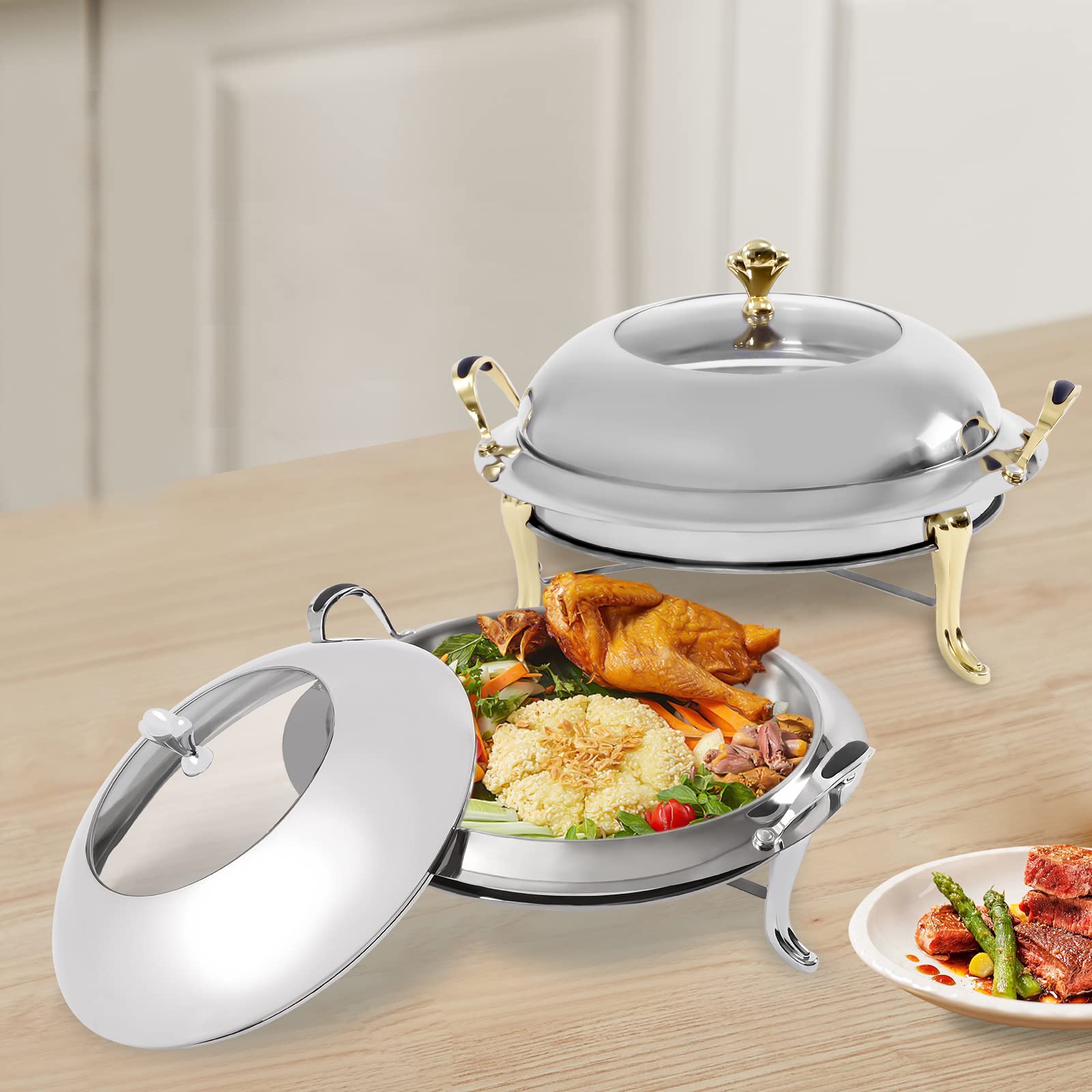 Catering Stainless Steel Chafer Chafing Dish Set 3.17QT Buffet Party Food Warmer with Lid and Chafing,Fuel Holder for Kitchen Party Dining Buffet (Sliver)