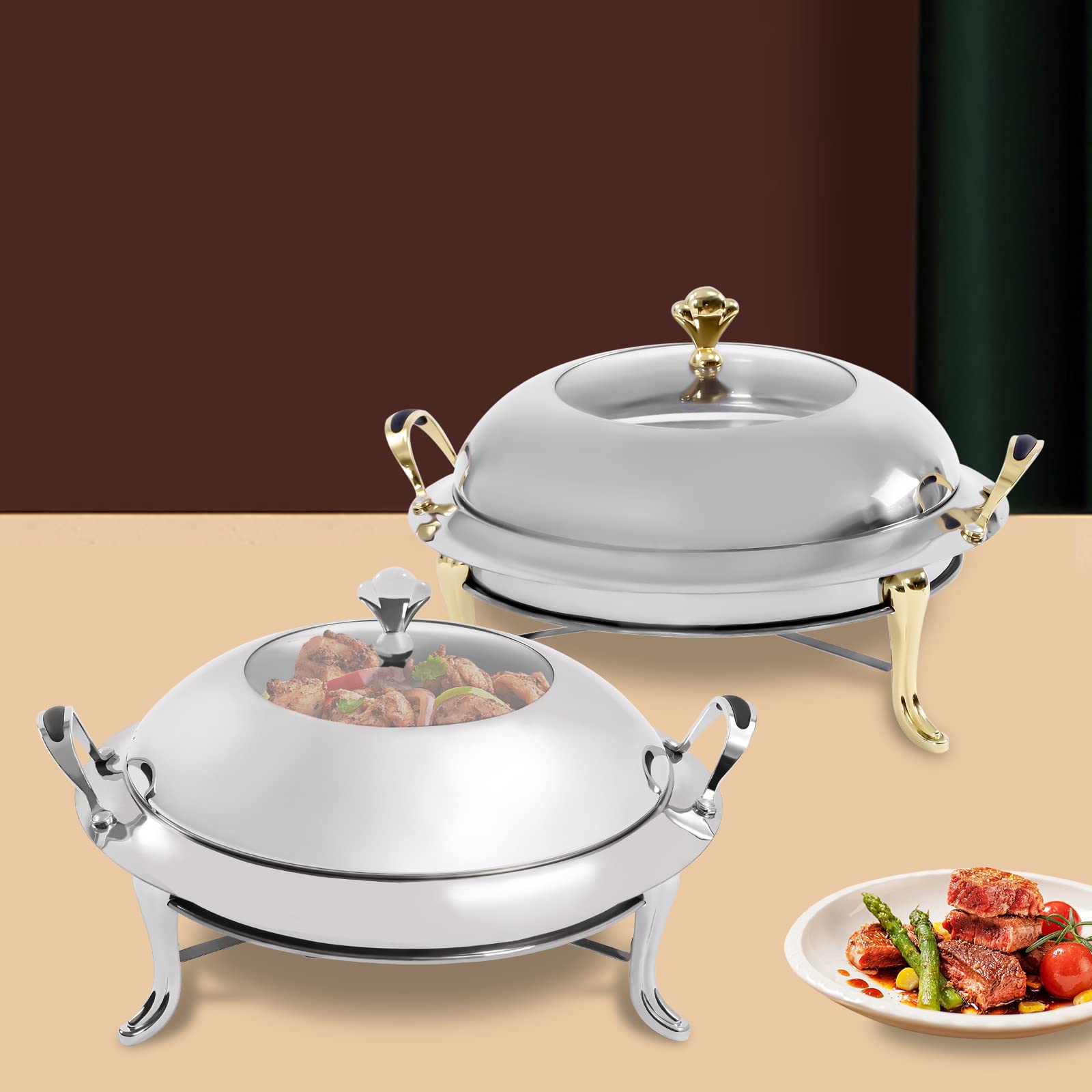 Catering Stainless Steel Chafer Chafing Dish Set 3.17QT Buffet Party Food Warmer with Lid and Chafing,Fuel Holder for Kitchen Party Dining Buffet (Sliver)