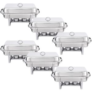 zeny 6 packs chafing dish buffet set, 8 quart stainless steel buffet servers and warmers for party catering, complete chafer set with water pan, chafing fuel holder
