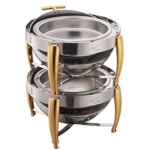 Winco Virtuoso Round Food Chafer, 6-Quart, Gold Accent