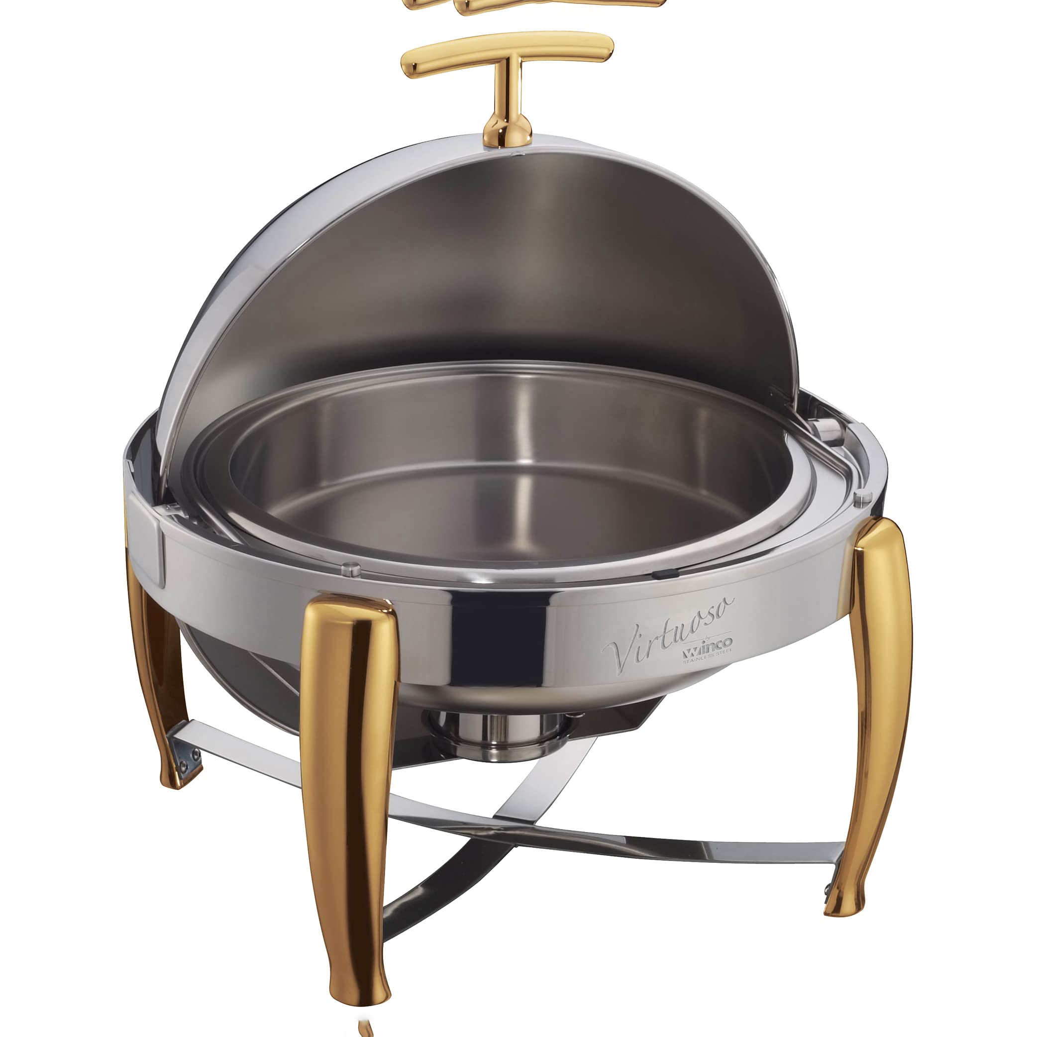 Winco Virtuoso Round Food Chafer, 6-Quart, Gold Accent