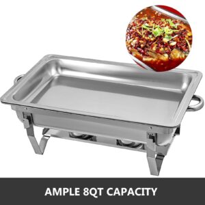 VEVOR 8 Quart Stainless Steel Complete Rectangular Chafers for Catering Buffet Warmer Set with Folding Frame, 4 Packs, Sliver…