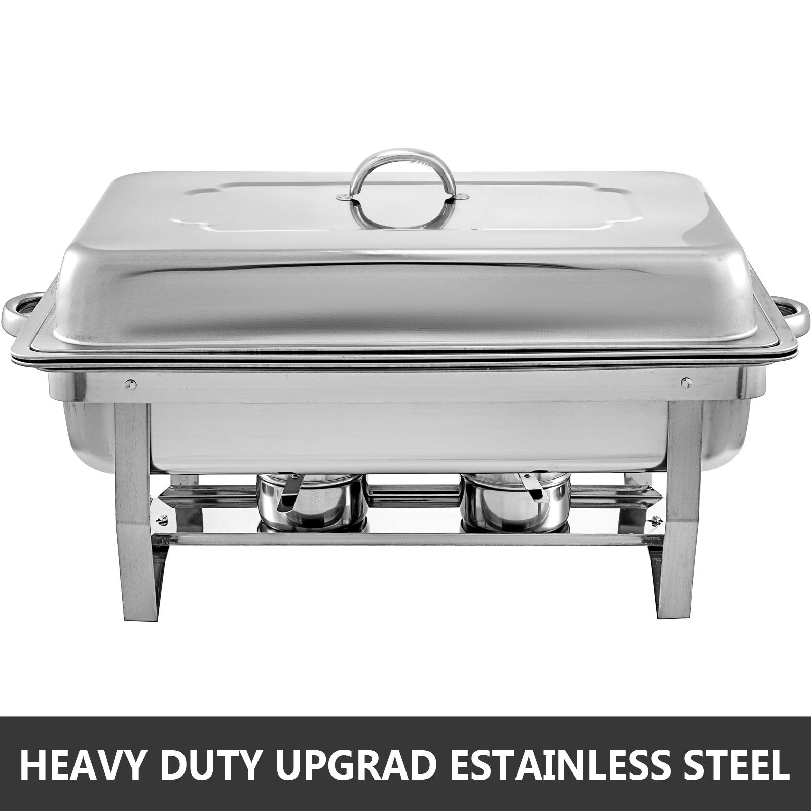 VEVOR 8 Quart Stainless Steel Complete Rectangular Chafers for Catering Buffet Warmer Set with Folding Frame, 4 Packs, Sliver…