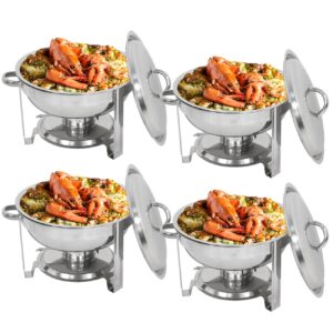 f2c 4 pack of stainless steel round chafing dish buffet set chafer warmer set with trays pan lid folding frame stand for kitchen party banquet dining,5 quart full size
