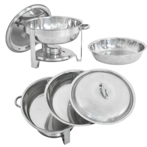 F2C 4 Pack of Stainless Steel Round Chafing Dish Buffet Set Chafer Warmer Set with Trays Pan Lid Folding Frame Stand for Kitchen Party Banquet Dining,5 Quart Full Size