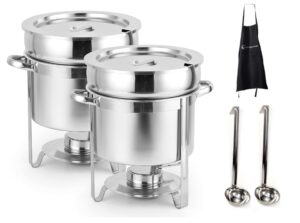 2 pk 11qt deluxe marmite soup chafer with 2 6oz stainless steel ladle and 1 apron