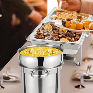 Restlrious Soup Chafer 11 QT Stainless Steel Round Soup Warmer Heating by Electric Plate or Fuel, Large Marmite Soup Chafer with Pot Lid and Frame, Commercial Grade for Catering Parties Events Banquet
