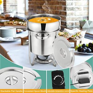 Restlrious Soup Chafer 11 QT Stainless Steel Round Soup Warmer Heating by Electric Plate or Fuel, Large Marmite Soup Chafer with Pot Lid and Frame, Commercial Grade for Catering Parties Events Banquet