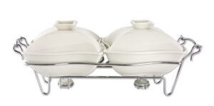 godinger ceramic double warmer chafing dish with serving stand