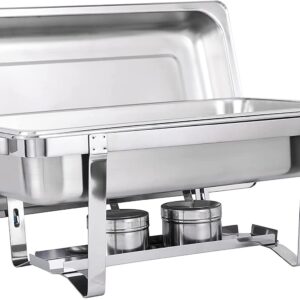 Oteymart Pack of 6 Chafing Dish Buffet Server Warming Tray Chafer Full Size Stainless Rectangular Dish Set Buffet Catering Party Events Utensils w/Fuel Holder Deep Food Pan