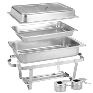 Oteymart Pack of 6 Chafing Dish Buffet Server Warming Tray Chafer Full Size Stainless Rectangular Dish Set Buffet Catering Party Events Utensils w/Fuel Holder Deep Food Pan