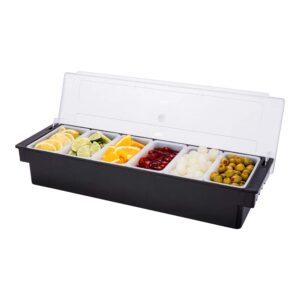 restaurantware bar lux 19.6 x 6.3 x 3.7 inch condiment caddy 1 durable bar caddy - 6 removable compartments built-in lid black plastic condiment holder for restaurant store cocktail garnish