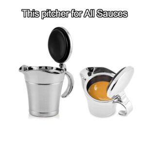 IAXSEE Gravy Boats, Gravy Warmer, Double Wall Stainless Steel Make, Creamer Pitcher and Caramel Sauce for Coffee, 16 oz Stainless Steel Pitcher (16 oz)