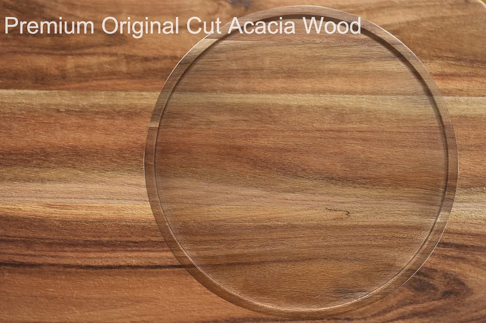 12" Acacia Wood Lazy Susan Organizer Kitchen Turntable for Cabinet Pantry Table Organization