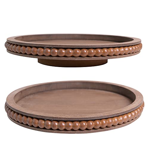 HPC Decor 12 Inch Beaded Wood Lazy Susan- Wooden Lazy Susan Turntable for Table- Farmhouse Round Lazy Susan for Table- Kitchen Turntable 360 Degrees Rotating Table Spinning Tray (Brown)