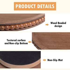 HPC Decor 12 Inch Beaded Wood Lazy Susan- Wooden Lazy Susan Turntable for Table- Farmhouse Round Lazy Susan for Table- Kitchen Turntable 360 Degrees Rotating Table Spinning Tray (Brown)