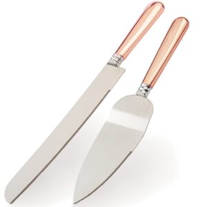 varlka wedding cake knife and server set, cake cutting set for wedding stainless steel blade and abs rose gold plated handle pie server for wedding, birthdays, anniversary, parties
