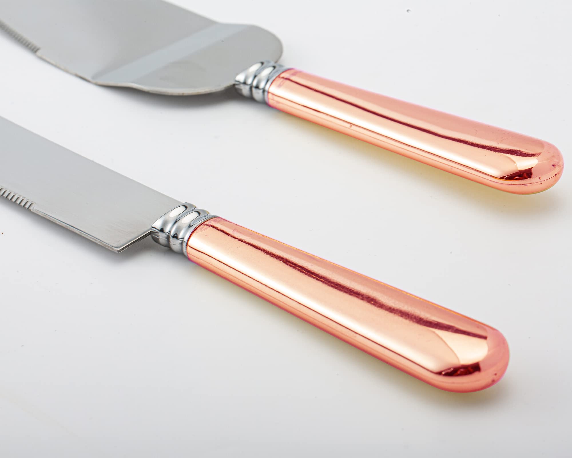 VARLKA Wedding Cake Knife and Server Set, Cake Cutting Set for Wedding Stainless Steel Blade and ABS Rose Gold plated handle Pie Server for Wedding, Birthdays, Anniversary, Parties