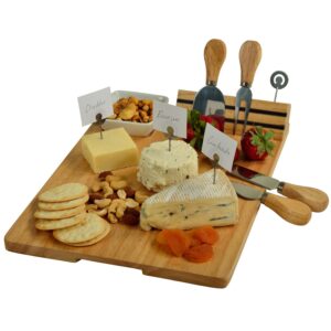 picnic at ascot hardwood cheese board/charcuterie platter with cheese knives, cheese markers & ceramic dish - designed & quality checked in the usa