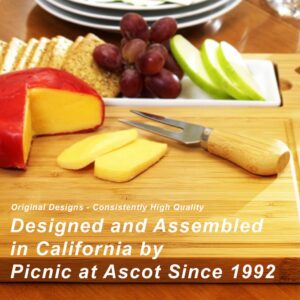 Picnic at Ascot Hardwood Cheese Board/Charcuterie Platter with Cheese Knives, Cheese Markers & Ceramic Dish - Designed & Quality Checked in the USA