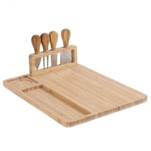 pengke bamboo cheese board set with 4 stainless steel cheese knives, charcuterie platter,serving tray for crackers,brie and meat,perfect choice for gift