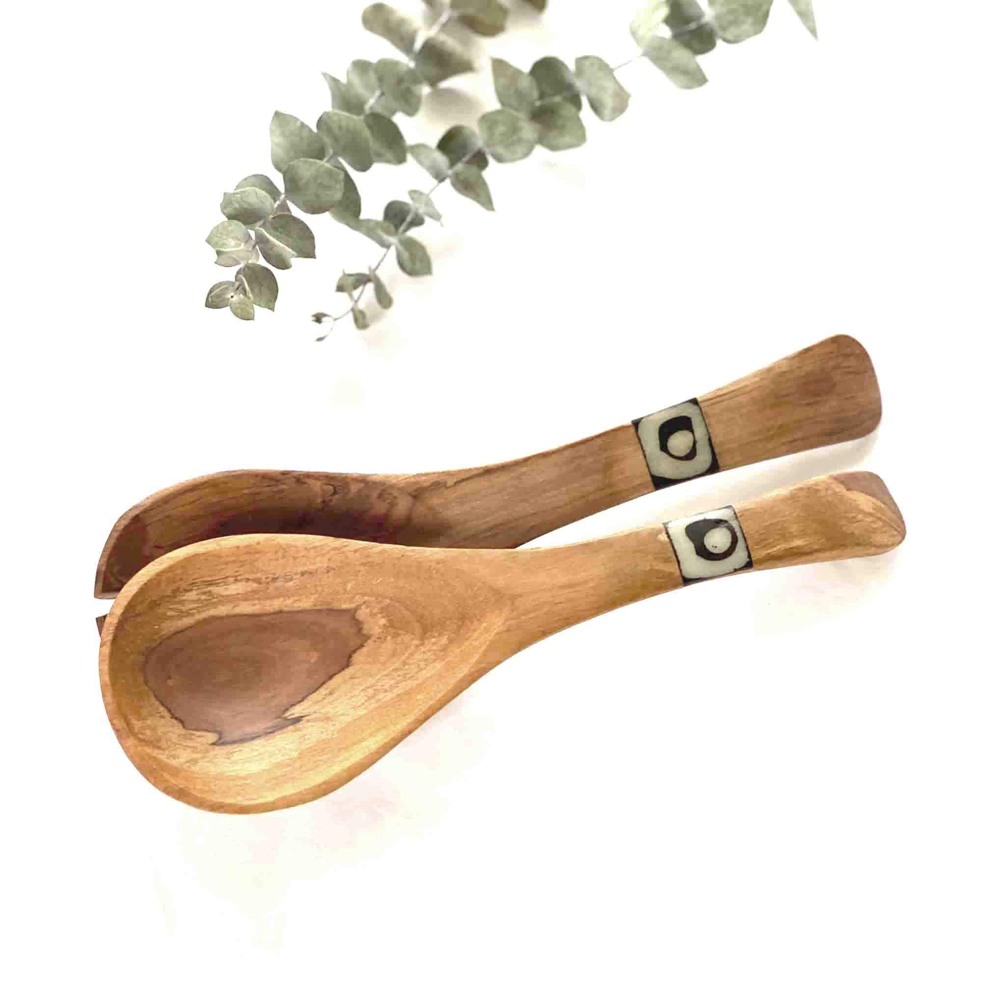 Olive Wood Twisted Salad Serving Set