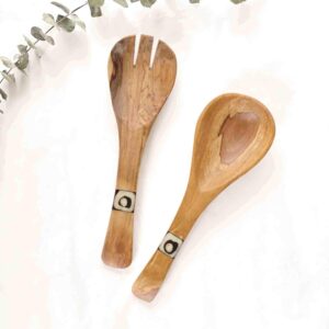 Olive Wood Twisted Salad Serving Set