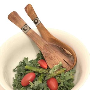 Olive Wood Twisted Salad Serving Set