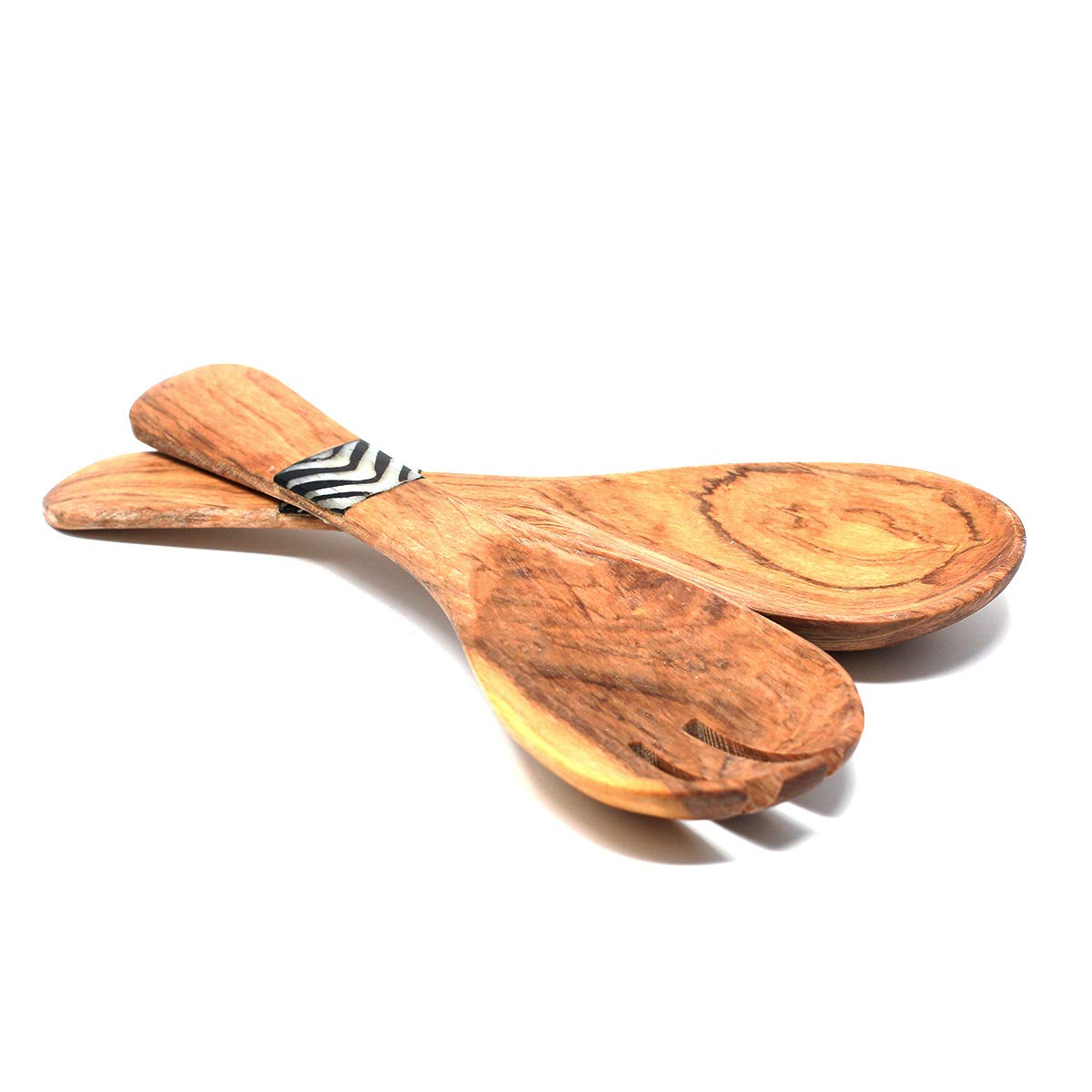 Olive Wood Twisted Salad Serving Set