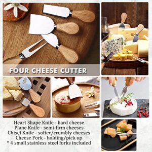 Bamboo Cheese Board, 5 Piece Large Charcuterie Boards and Knife Set - House Warming Gifts New Home, Wedding Gifts for Couple, Party Serving Platter, Anniversary Birthday Christmas Present for Women